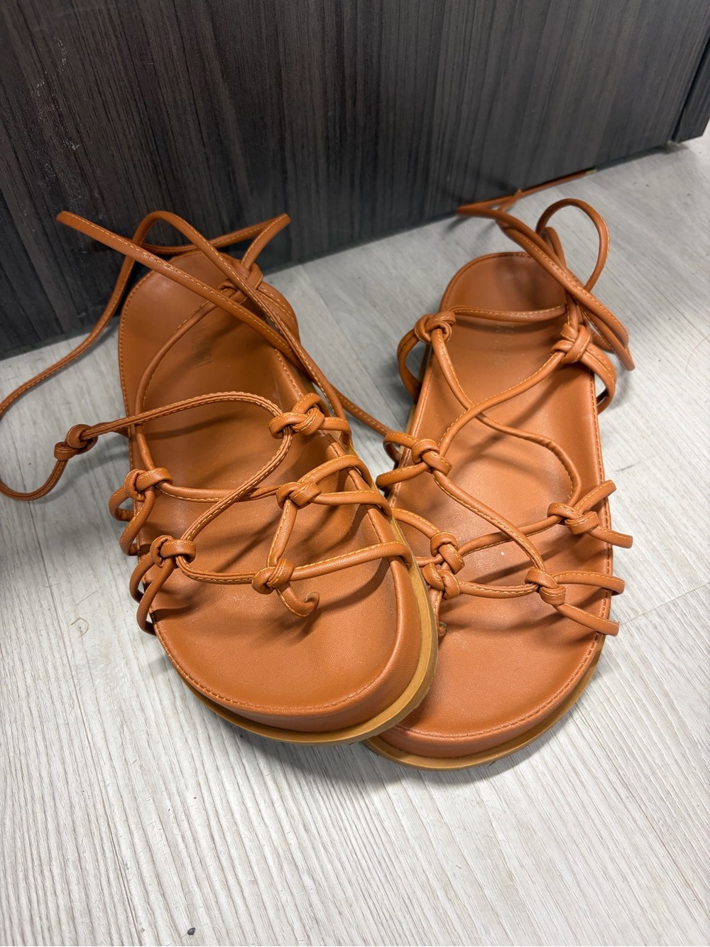 Women's Knotted Lace-Up Sandals in Cognac Brown